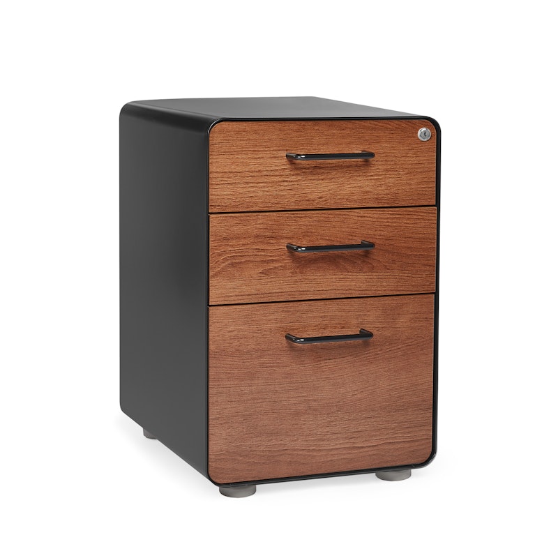 Black + Walnut Stow 3-Drawer File Cabinet,Walnut,hi-res image number 1